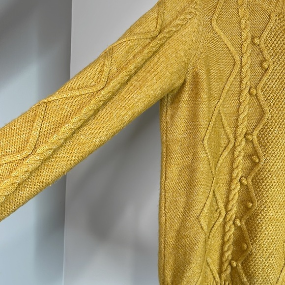 Rickis Popcorn Cable Knit Sweater Mustard Yellow Pullover Long Sleeve Crewneck M - Picture 5 of 11